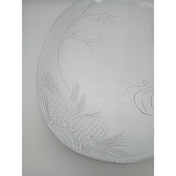 Sur La Table Platter Oval Embossed Pumpkin White Pine Branch Cone - Picture 2 of 8